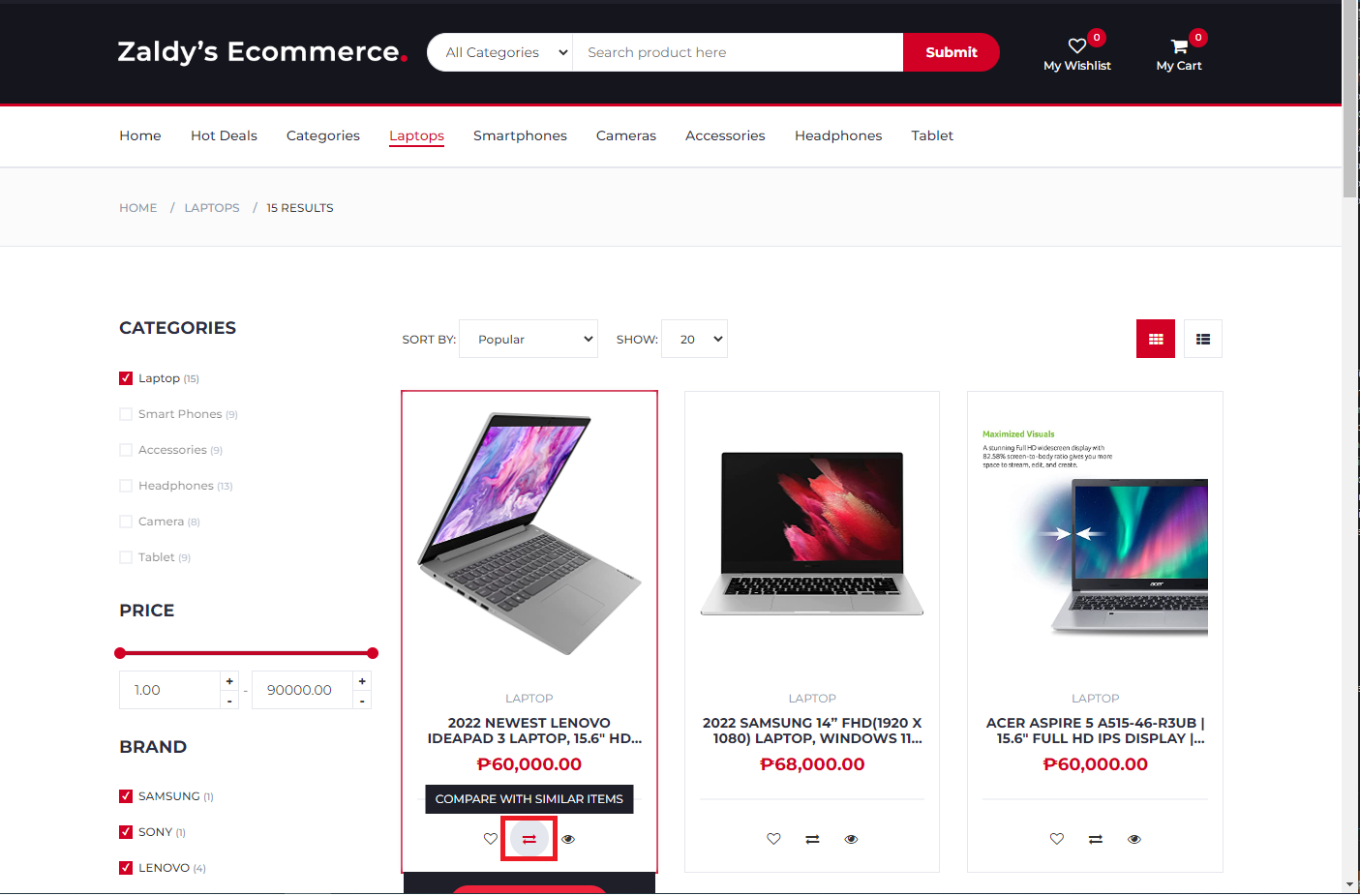 categories header menu